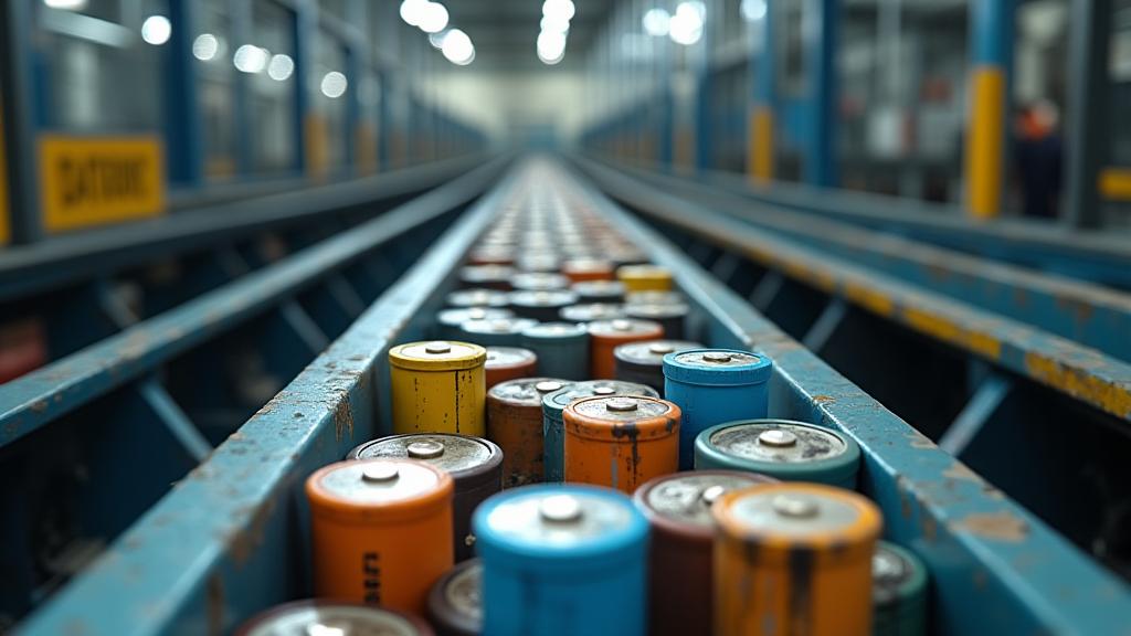 Lithium-ion batteries being processed at a recycling facility