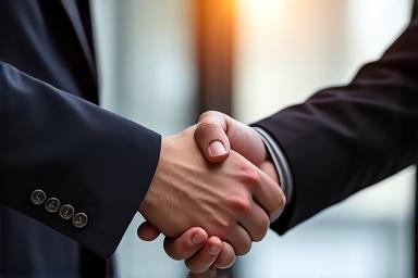 Business professionals shaking hands, symbolizing an M&A deal